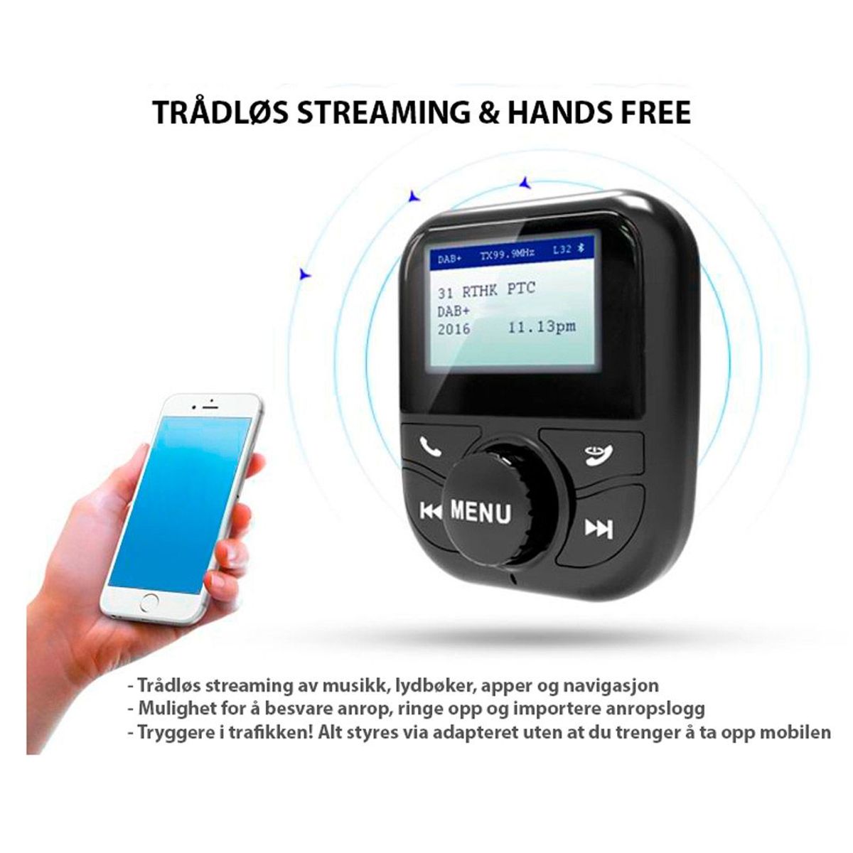 DAB+ Adapter med Bluetooth, Aux og Handsfree kobling