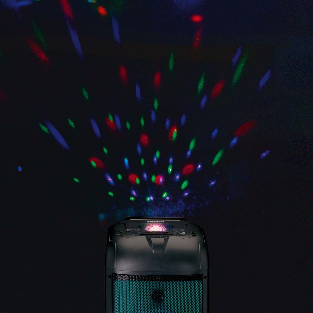 Partyhøyttaler med  Bluetooth, LED-Lys og Discokule - 150 watt RMS Med To Trådløse Mikrofoner