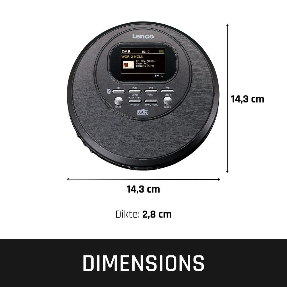 Discman med DAB+ og BT - TFT i Farger - Lenco - Svart modell