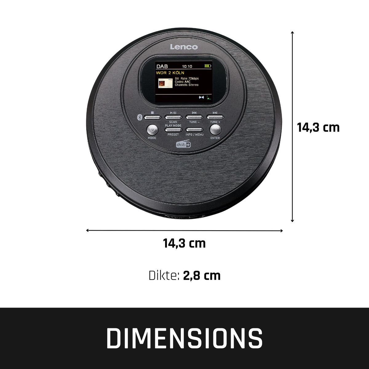 Discman med DAB+ og BT - TFT i Farger - Lenco - Svart modell