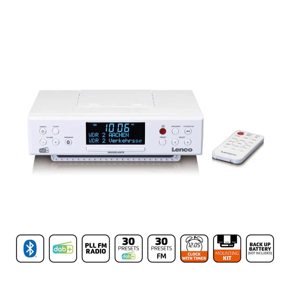 DAB+/FM Kjøkkenradio med Bluetooth, LED-belysning og Timer - Lenco