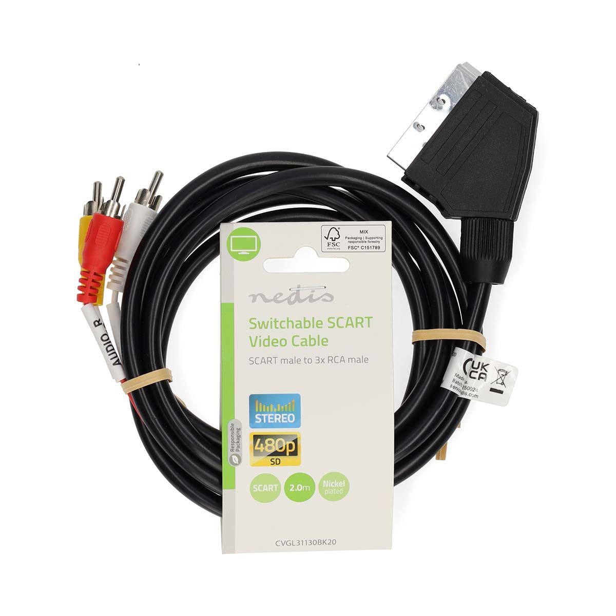 Scart til RCA kabel 2 meter