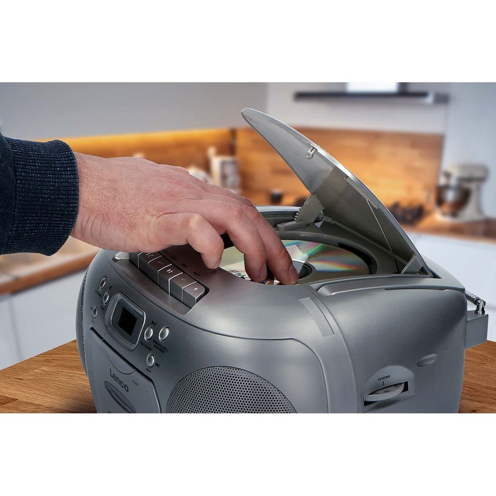 Boombox - CD - Kassettspiller - FM-radio - Sølvfarget - Lenco